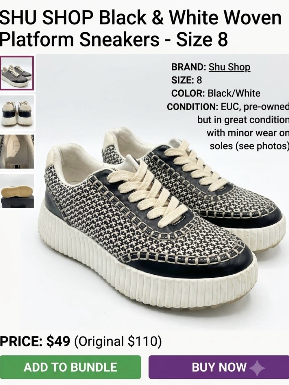 ShuShop Black & White Woven Platform Sneakers